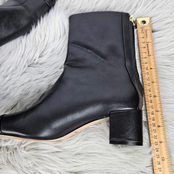 Ann Taylor Black Leather Ankle Boots Size 7M Square Toe Block Heel Back Zip Chic - Picture 12 of 13